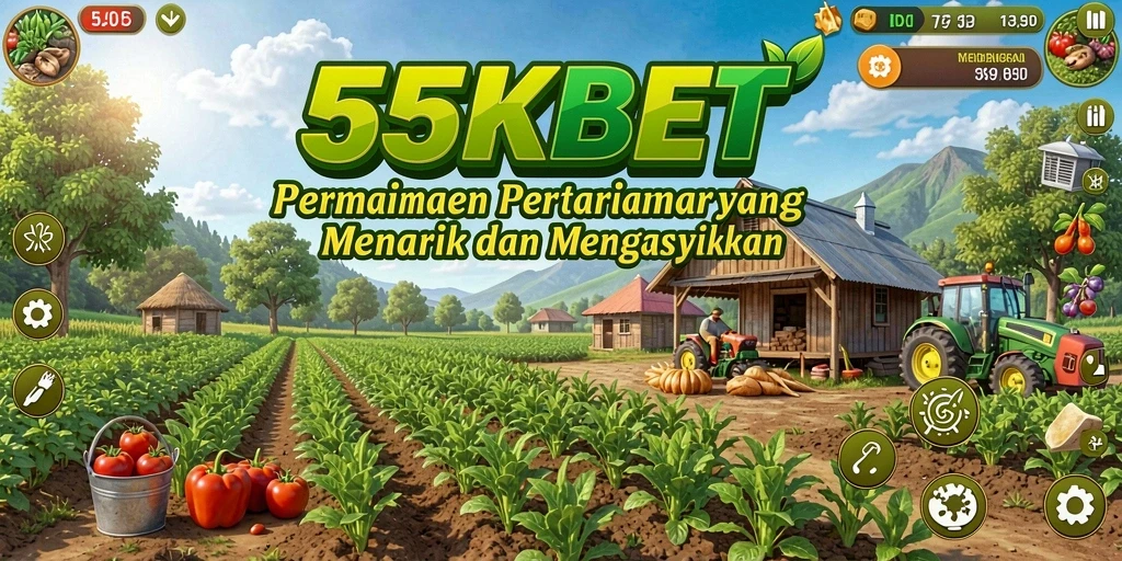 Tampilan seru dalam game pertanian 55KBET saat memanen hasil.