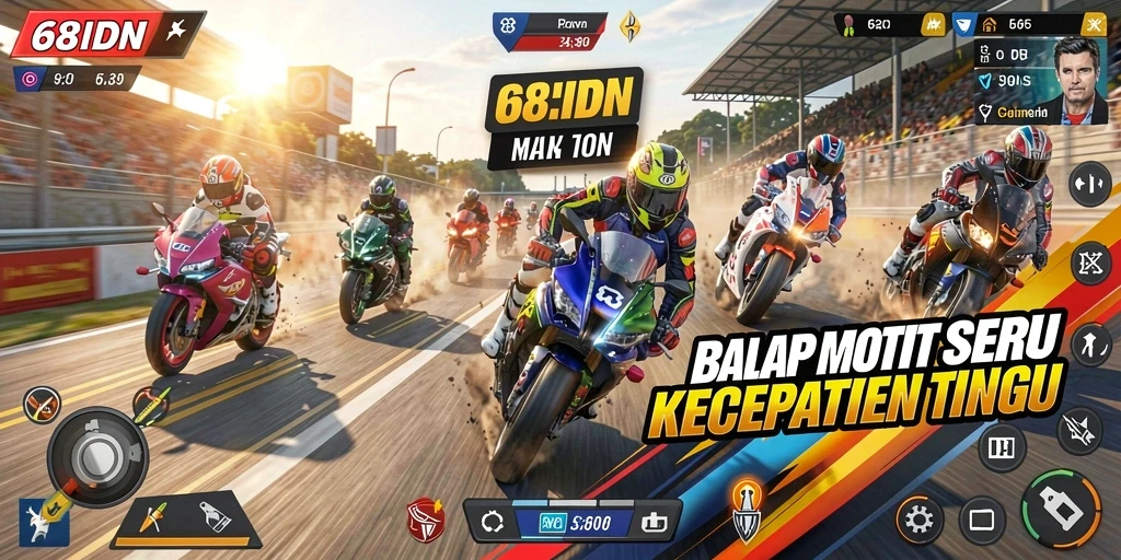Screenshot gameplay 68IDN dengan aksi balap motor yang mendebarkan.