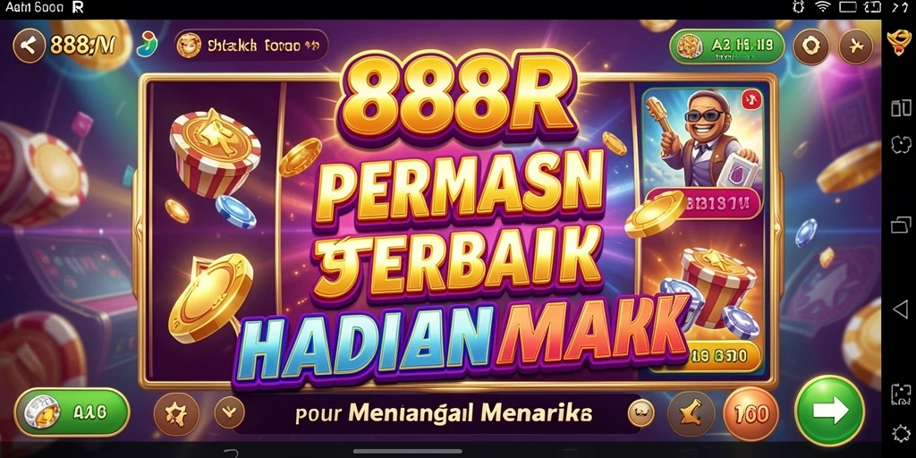 Screenshot gameplay menarik dari 888R yang menampilkan slot dan kemenangan.