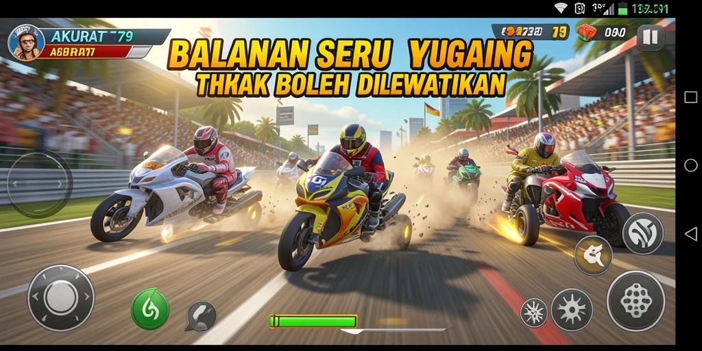 Screenshot AKURAT79 menampilkan aksi balapan mendebarkan di jalanan.