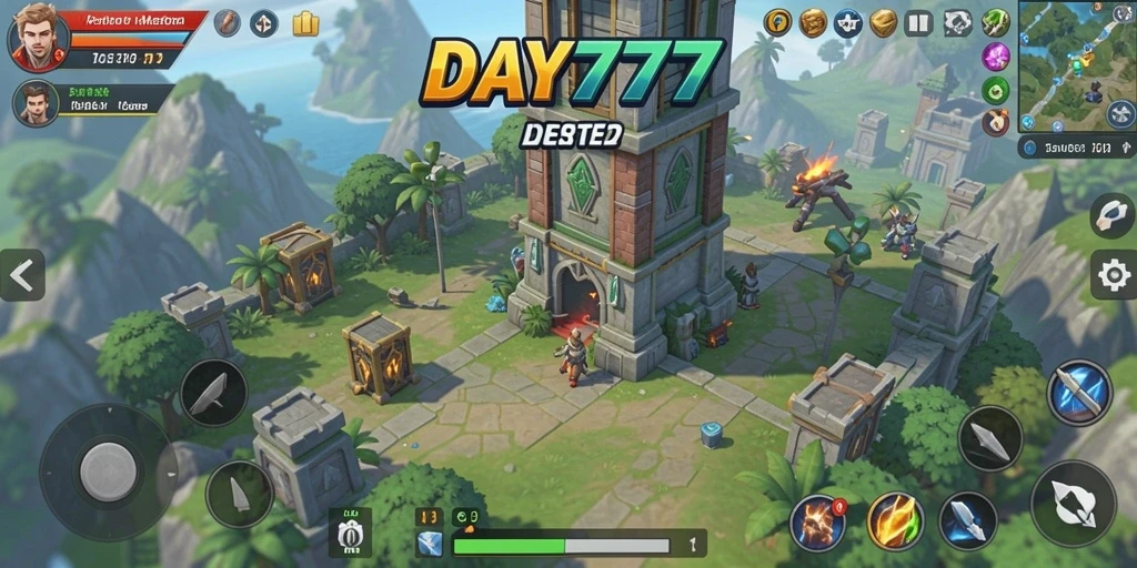 Screenshot gameplay DAY777 menampilkan aksi seru dalam pertempuran Tower Defense.
