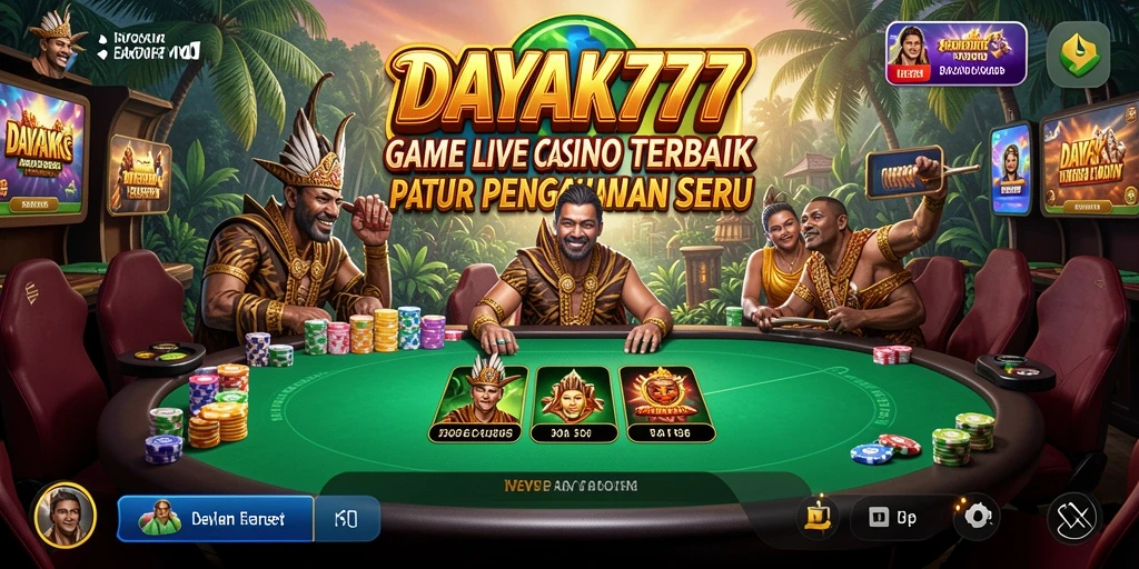 Screenshot utama DAYAK777 menampilkan dealer langsung dalam suasana Live Casino.