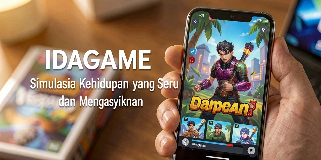 Screenshot utama IDAGAME menampilkan gameplay yang seru dan interaktif dalam simulasi kehidupan.