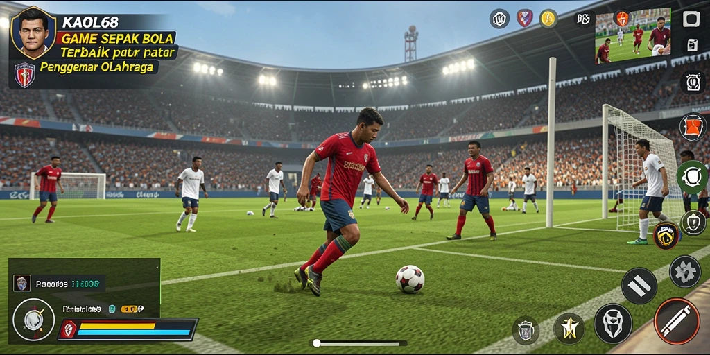 Tampilan gameplay KAOL68 dengan aksi sepak bola yang mendebarkan.