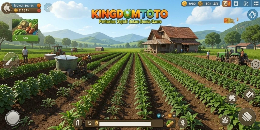 Screenshot KINGDOMTOTO menunjukkan aksi bertani yang menarik dan interaksi sosial.