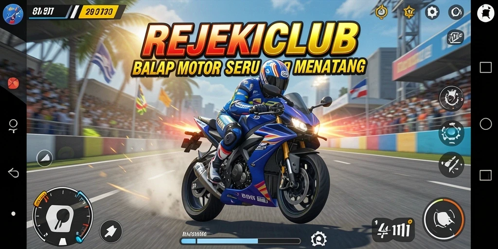 Tampilan gameplay balap motor yang menegangkan di REJEKICLUB.