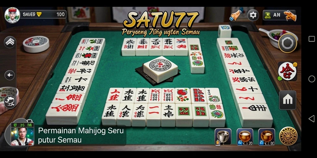 Tampilan gameplay seru dari SATU77 yang menampilkan Mahjong.